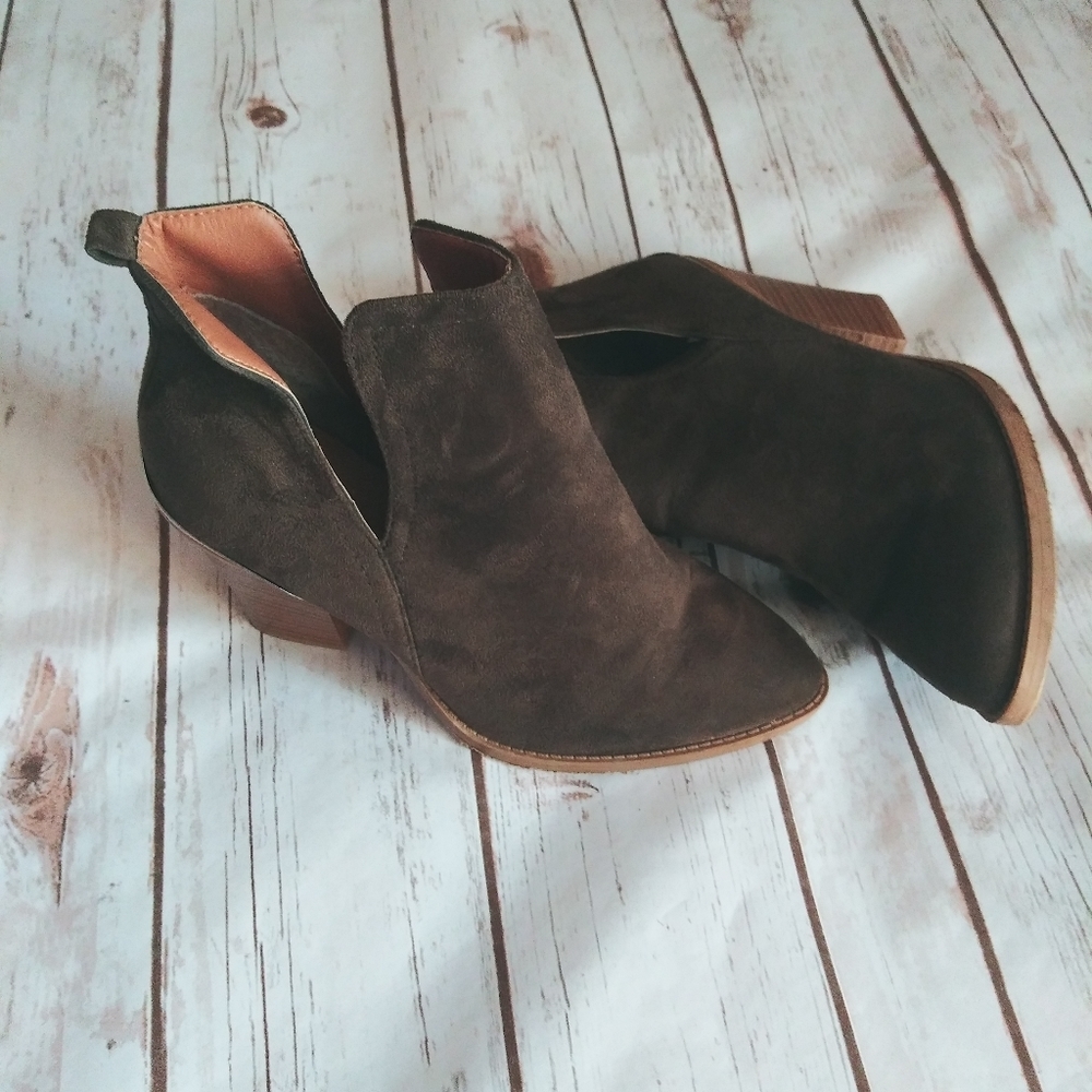 Olive Green Suede Booties
